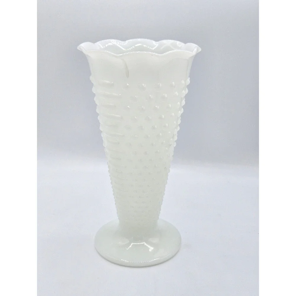 Vintage Milk Glass Hobnail Vase Ruffled‎ Edge Bud Vase Table Decor